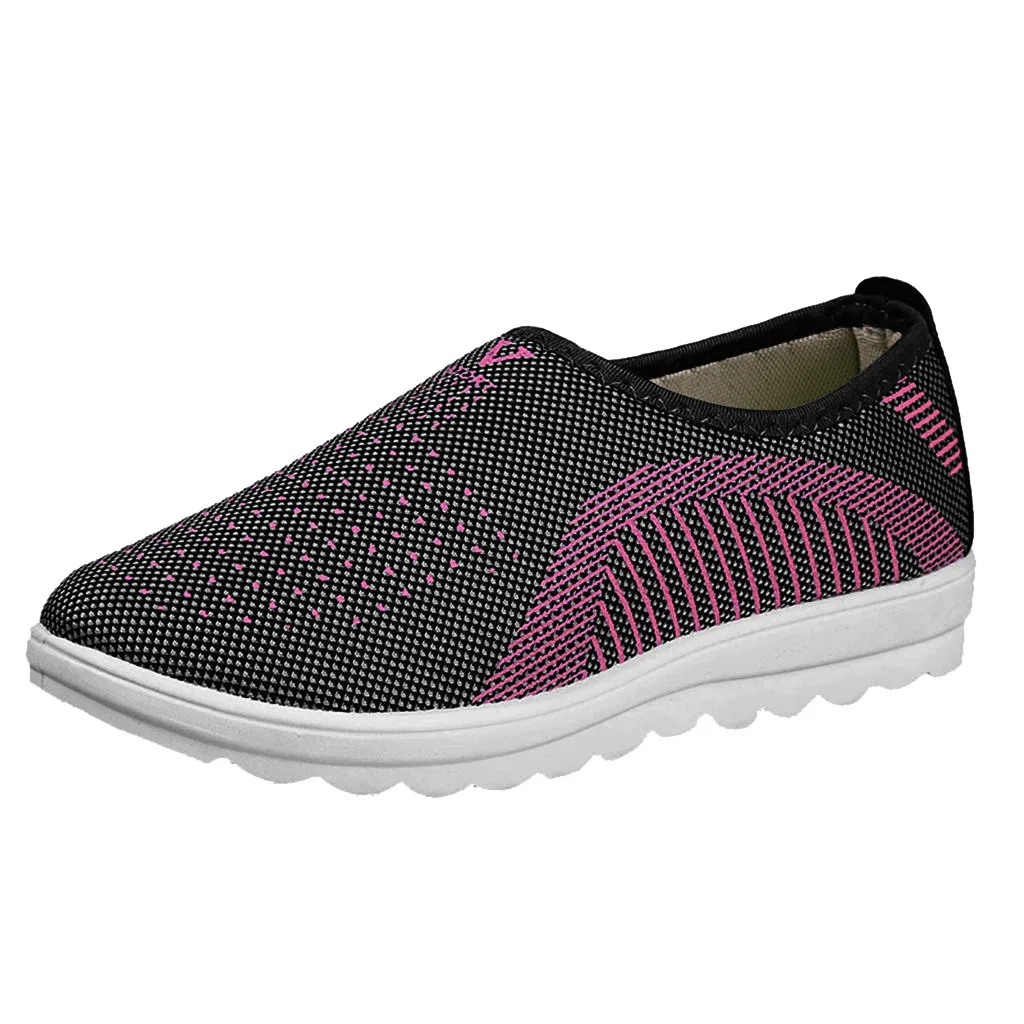 

SAGACE Women's Mesh Flat With Cotton Casual Walking Stripe Shoes Woman Sneakers Loafers Soft Shoes Woman