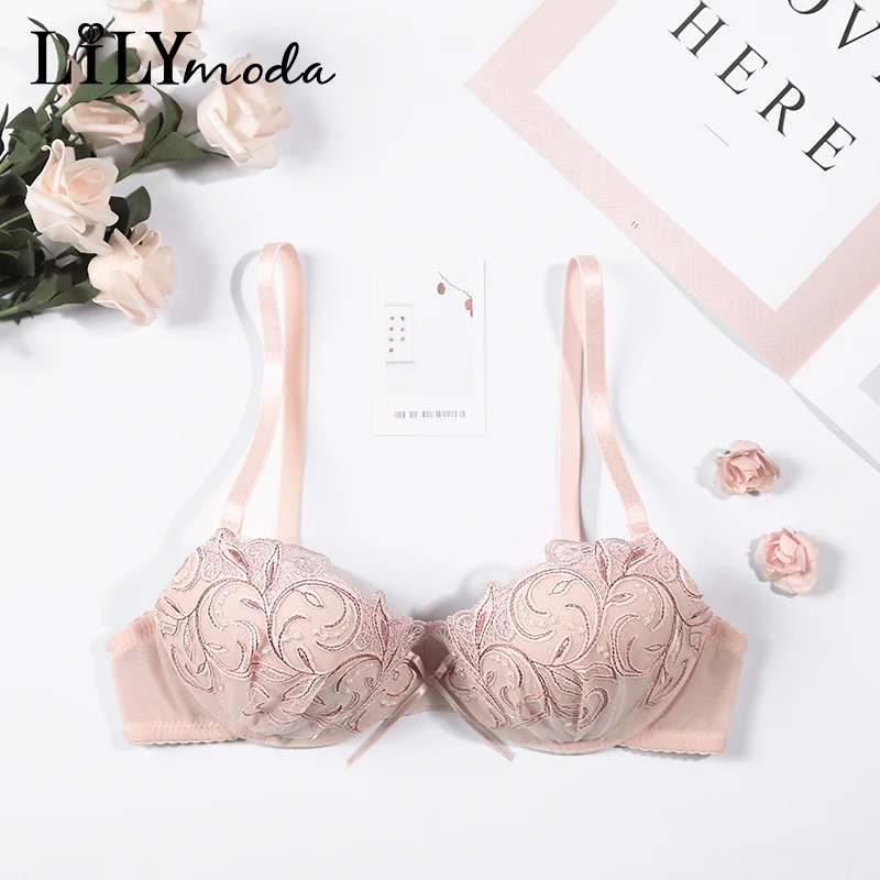 

Lilymoda Women Bra Brief Sets Sexy Floral Embroidery Push Up Cup Bra and Panty Seamless Panties Female Brassiere Lingerie Red