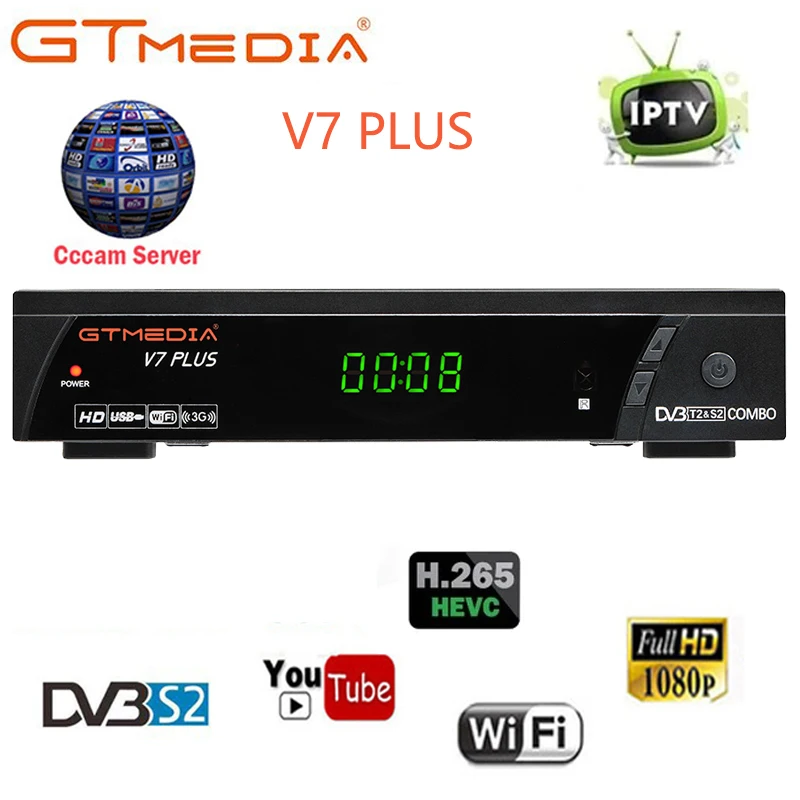 

100% Original 2019 New Arrival GTMEDIA V7 PLUS DVB-S2 DVB-T2 Satellite TV Combo Receiver Support H.265+Spain Italy Cccam 4 Cline