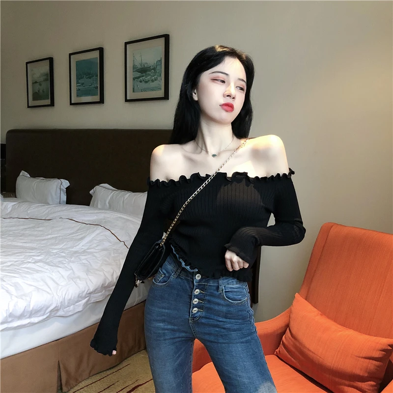 ruffle solid backless off shoulder women sweater Long sleeve women sexy pullover 2018 Autumn winter casual sweaters female ruffle solid backless off shoulder women sweater Long sleeve women sexy pullover 2018 Autumn winter casual sweaters female