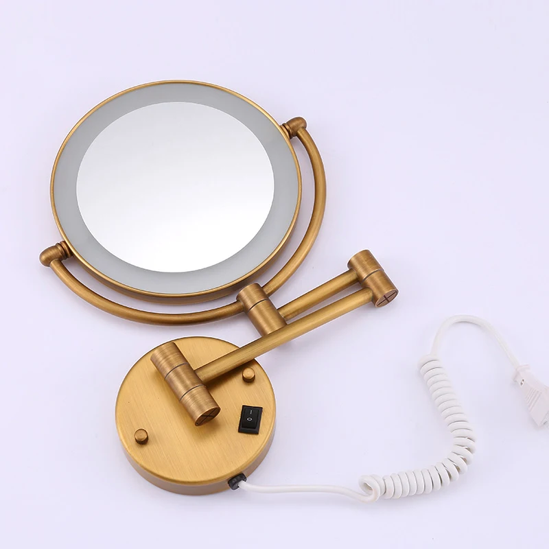 Зеркала для ванной, латунные античные " круглые настенные зеркала для ванной комнаты, светильник светодиодный, складное косметическое винтажное зеркало 2068F