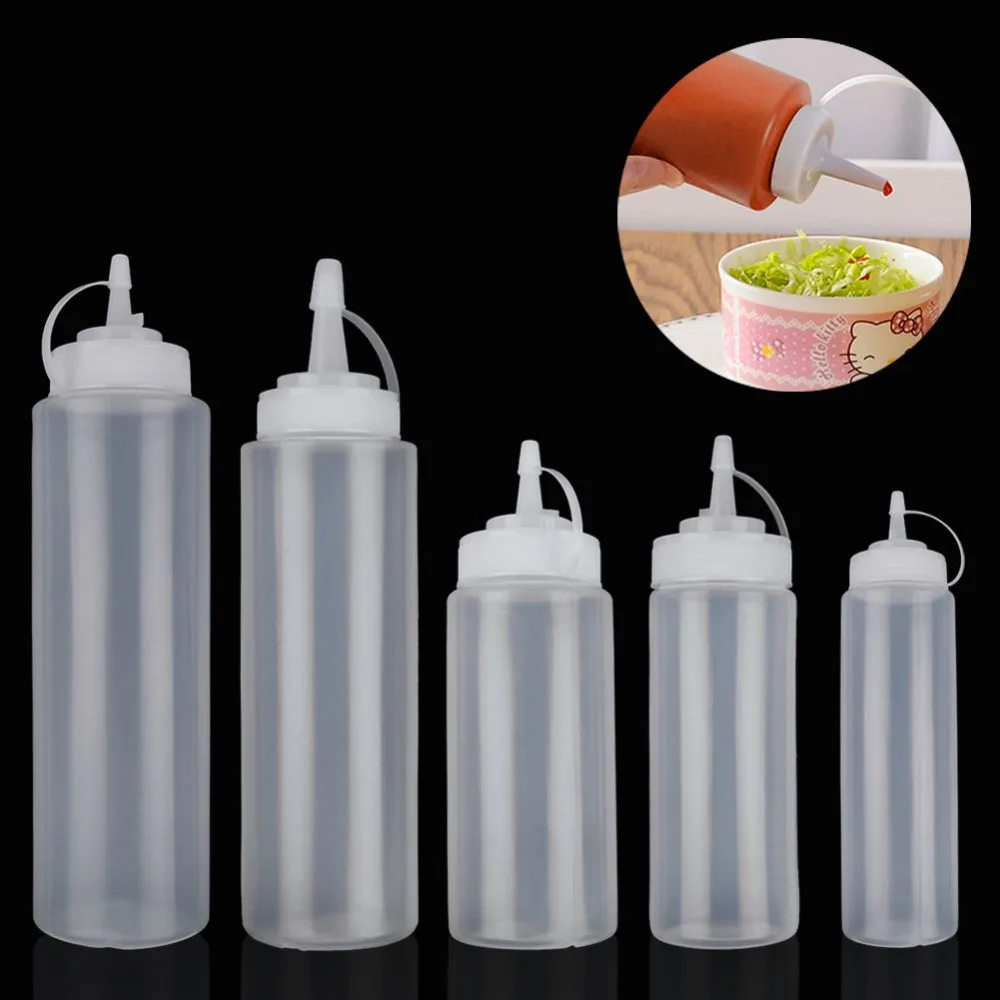 Nice 32oz Clear Plastic Squeeze Bottle Condiment Dispenser Ketchup Mustard Sauce