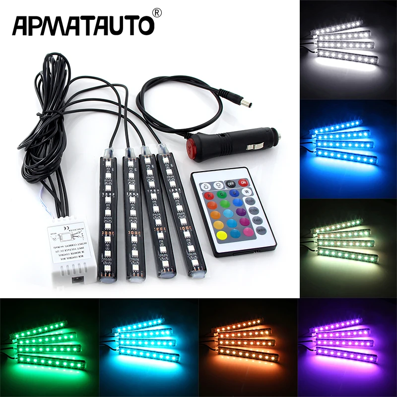 4pcs Car RGB LED Strip Light LED Strip Lights Colors Car Styling Decorative Atmosphere font b