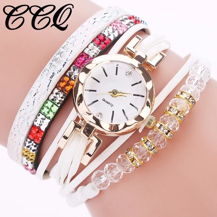 

Fashion Casual Women Leather Bracelet Watch Ladies Luxury Rhinestone Quartz Watch Female Wrist Watch CCQ Brand Relogio Feminino