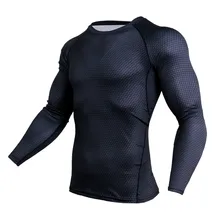 Для мужчин кроссовки Спорт сжатия рубашки тренажерный зал Фитнес тренировка бега трусцой Футболка мужская тренировка Кроссфит ММА облегающие футболки топы Спортивная