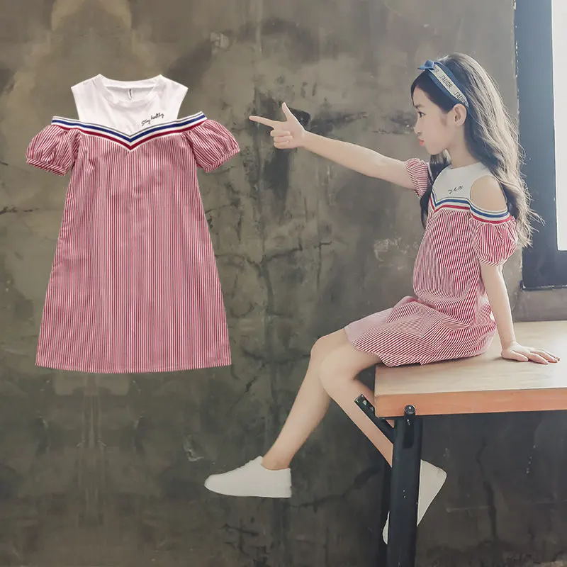 

Off The Shoulder Dress Summer Toddler Girl Dresses Cotton Kids Dress Teenagers 8 9 10 12 14 15 Years School Robe Princesse Fille