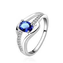 Beautiful Elegant Blue Crystal silver plated rings Luxurious Fashion Jewelry New Unisex Classic Hot sales Charm rings R562