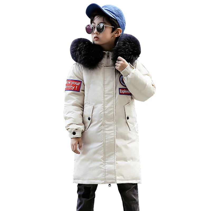 Winter Warm Boy Down Jackets Thickening Children Duck Down Parkas Coat Natural Fur Kids Teenager Down Outerwear-30degree