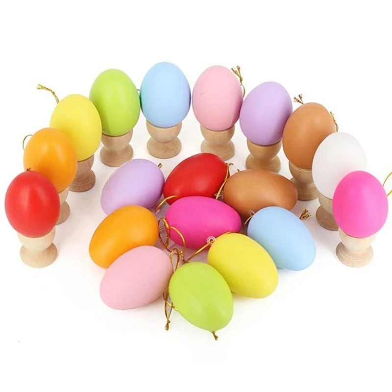 

TOP!-12Pcs Mixed Color Plastic Hanging Easter Egg 64x40mm Easter Decoration For Home Kids Children Diy Painting Egg With Rope