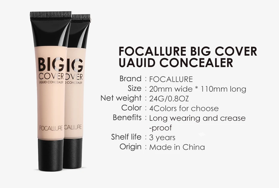 FOCALLURE идеальное прикрытие уход за кожей лица, крем-основа contour Pro Макияж жидкий консилер макияж крем-основа 24 мл корректор 4 цвета