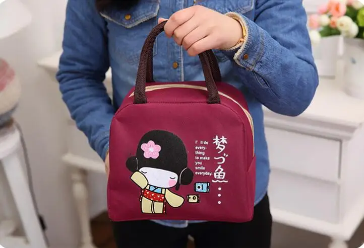 New Cute Girl Lunch Bag Large Package Thicker Thermal Insulation Bag Lunch Box Waterproof Oxford Children Food Lunch Picnic Bag