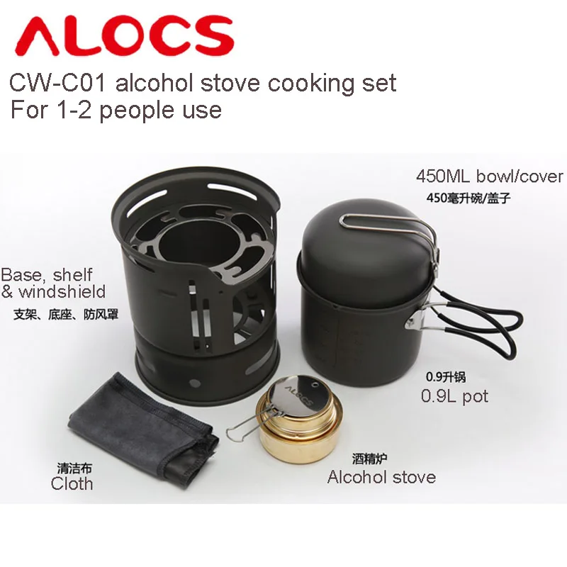 ALOCS CW C01 Alcohol Stove & Pot Outdoor 1 2 Person Use Cookware Set