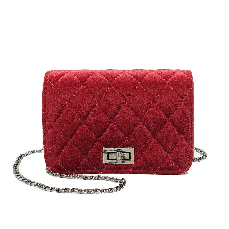 2019 صغيرة سلسلة المرأة حقيبة المرأة Pleuche يد المرأة حقيبة ساع الكتف Crossbody حقيبة أحمر أسود رمادي