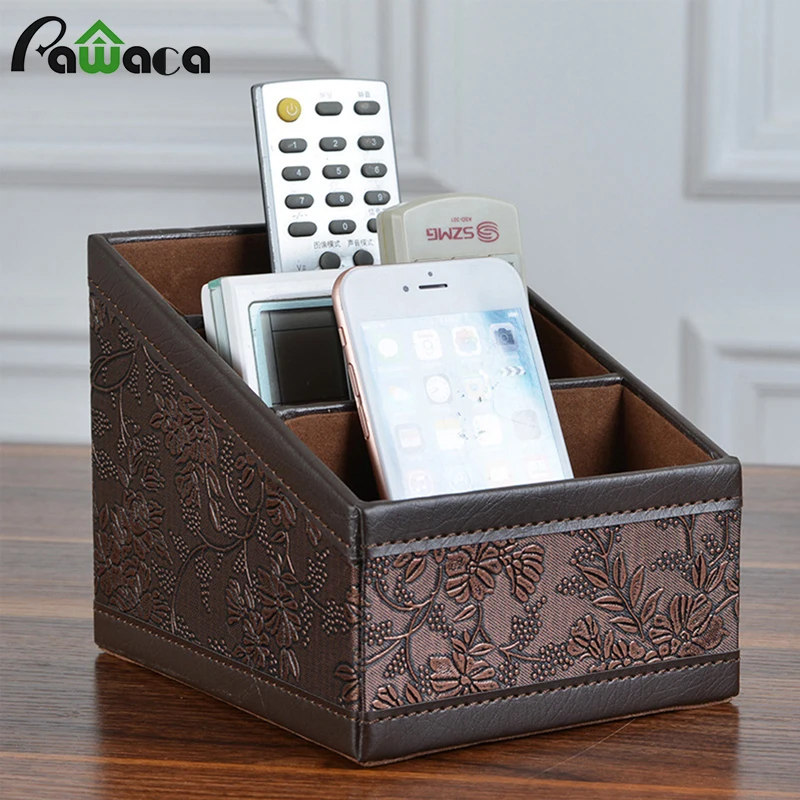  Luxury PU Leather Desktop Remote Control/TV Guide Organizer Box Makeup Cosmetic Storage Box Contain