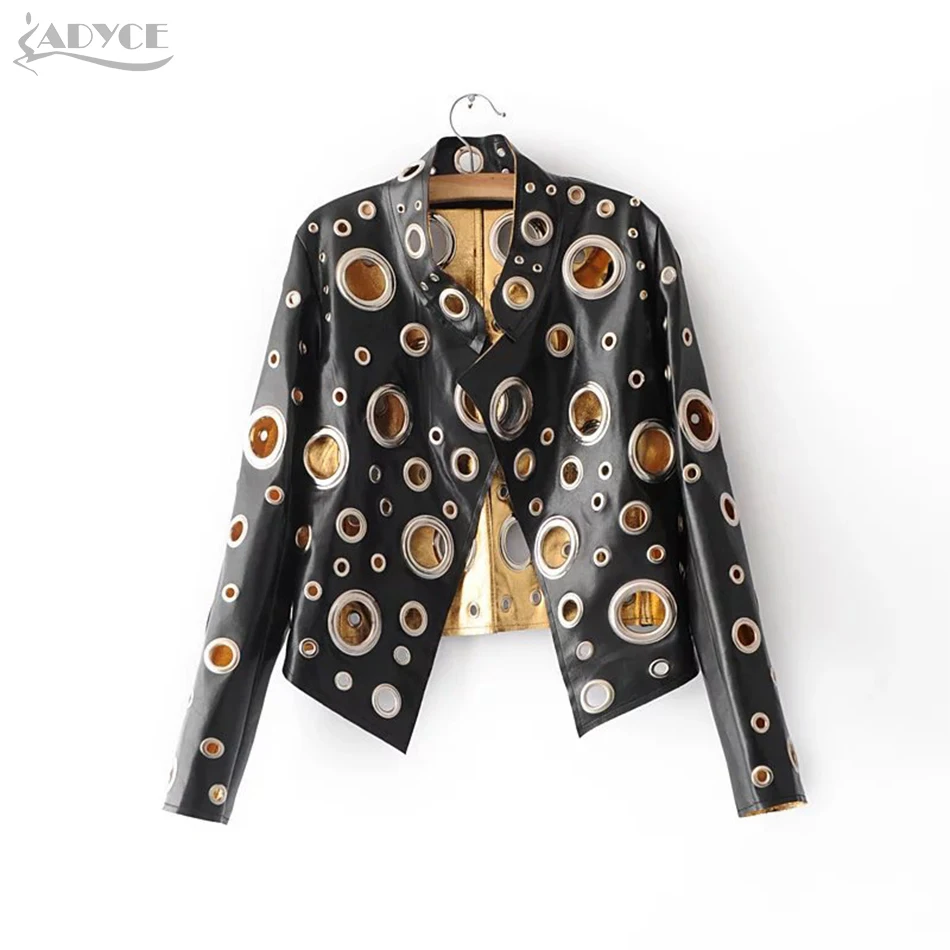 awesome  Adyce New Luxury Runway Coat Women Coats Black Golden Silver Long Sleeve Hollow Out Celebrity Lady 