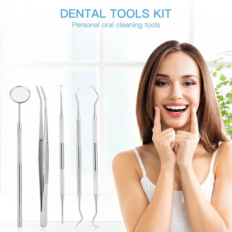 5pcs/lot Dental Clean Tool Set Tartar Remover Teeth Scraper Waxing Carving Kit Steel Tooth