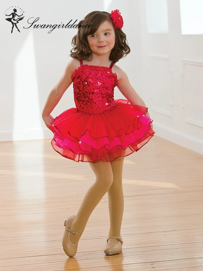 Девочек костюм танец балерина Классическая пачка ребенок красный блесток сцена балетное платье-пачка BL0103