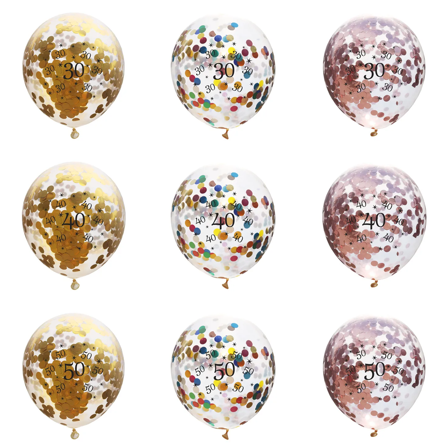

5pcs 30th 40th 50th 60th 70th 80th Happy Birthday Clear Confetti Latex Balloons Anniversary Birthday Party Decoration Supplies