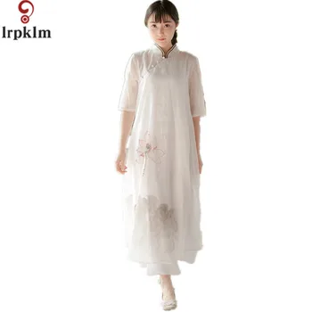 

Summer Dress Chinese Style Dresses 2017 Women's Dress Female Dress Lotus Print Retro Long Loose Women's clothing LZ155