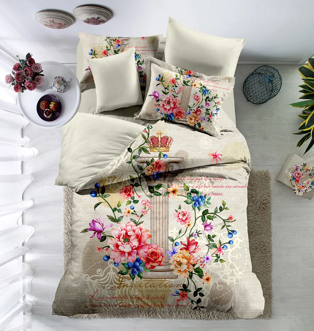 

Flower bedding set 3/4pcs bed linen duvet cover set elegant wedding bed set home decor flat sheet