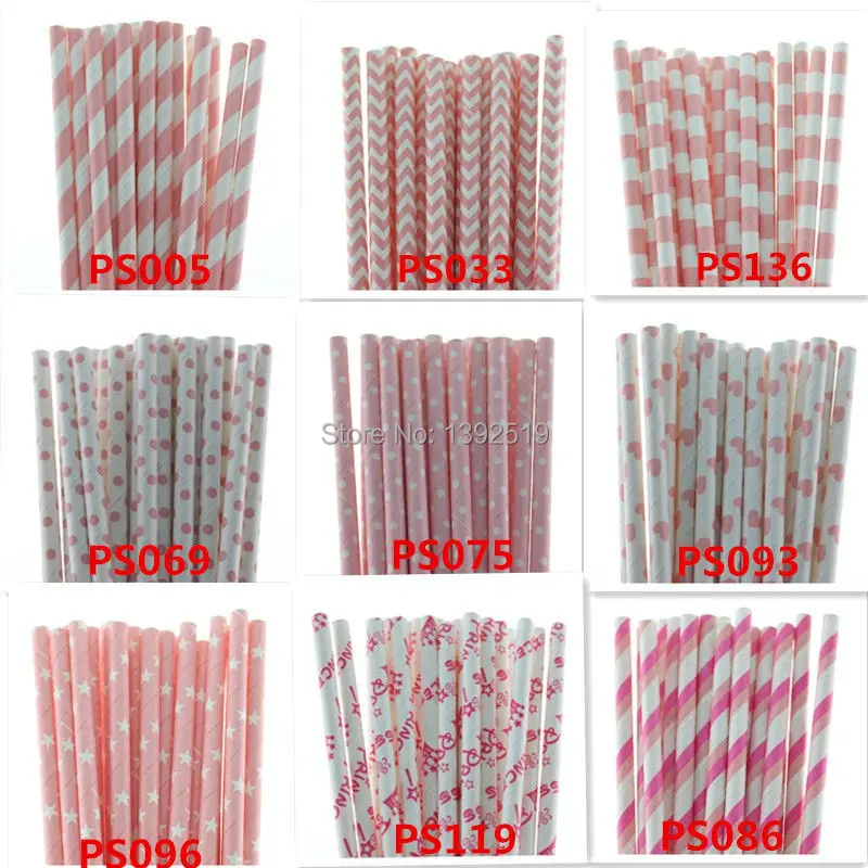 Small Order 200pcs Lovely Baby Pink Paper Drinking Straws