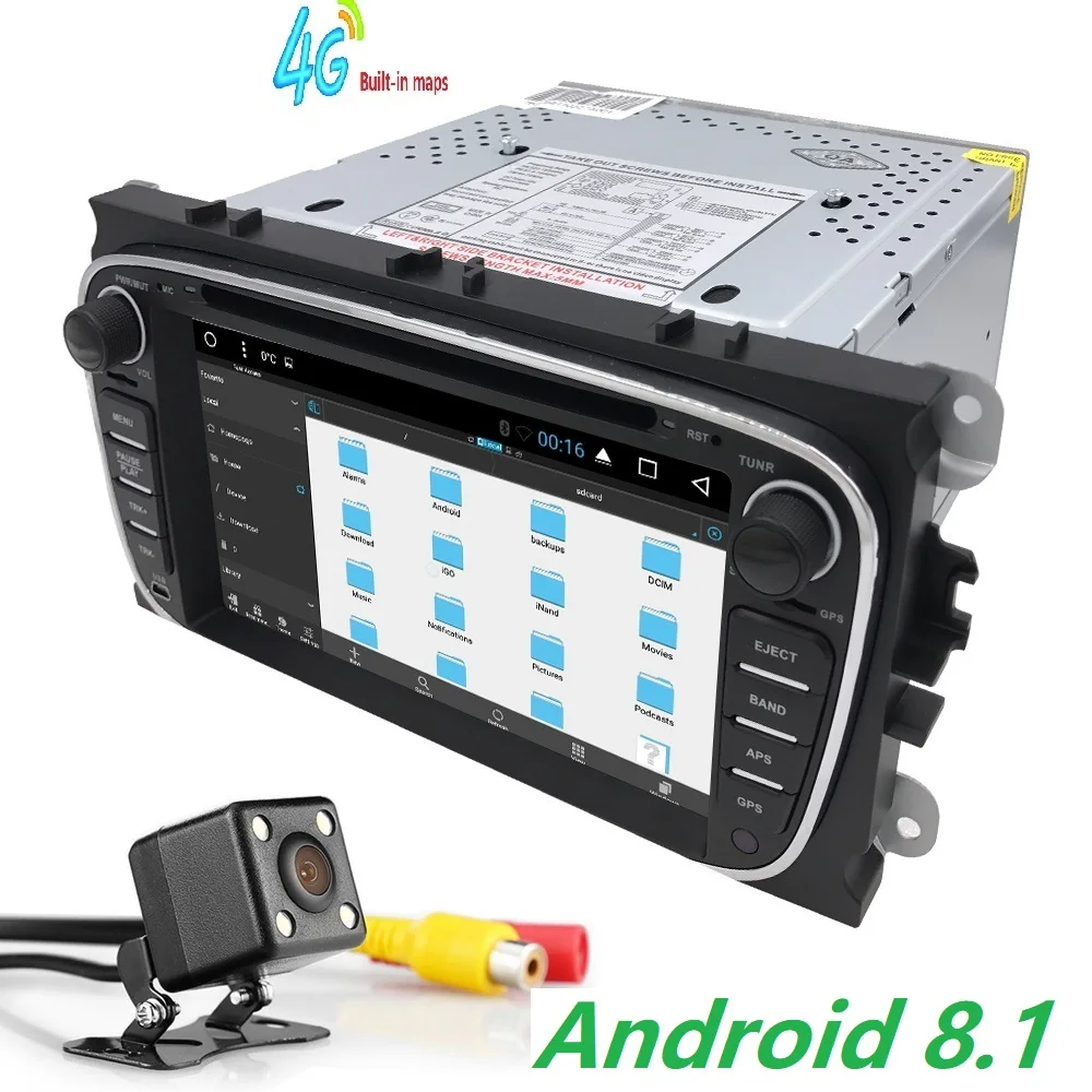 Best Hizpo 4 core Android 8.1 Car DVD Player 2Din radio GPS Navi for Ford Focus Mondeo Kuga C-MAX S-MAX Galaxy Audio Stereo Head Unit 5