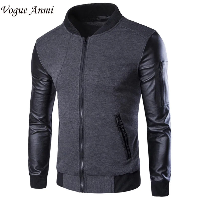 Vogue anmi Весте Homme Весна Slim Fit Повседневное High Street Куртки искусственная кожа рукав