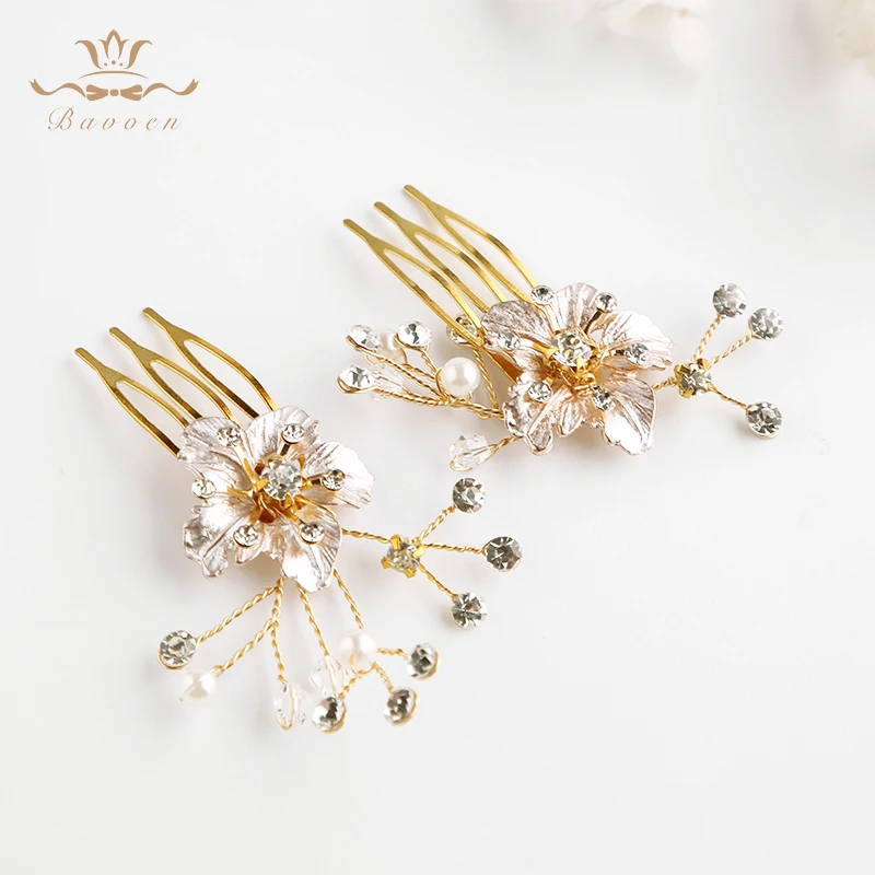 

Gold Wedding Hair Accessories Handmade Brides Flower Hair Combs Gold Hairbands Crystal Crystal Hair Sticks