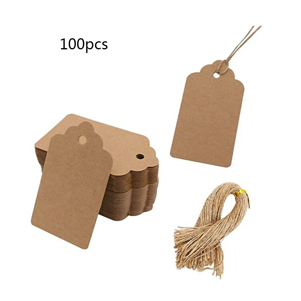 

100PCS/Lot Natural Brown Kraft Paper Tags With Jute Twine For DIY Gifts Crafts Price Tags Luggage Tags Name Tags Chritmas Decor