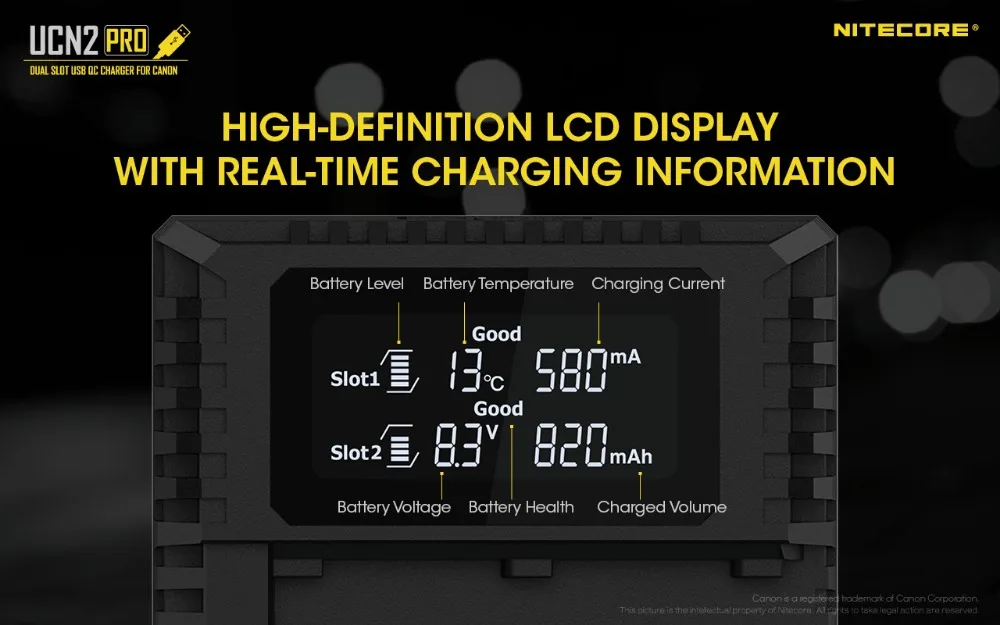 Nitecore UCN2 Pro Двойной слот USB QC LP-E6 LP-E6E зарядное устройство для Canon DSLR EOS 60D 5D3 7D 70D 5D Mark II SLR камера батарея