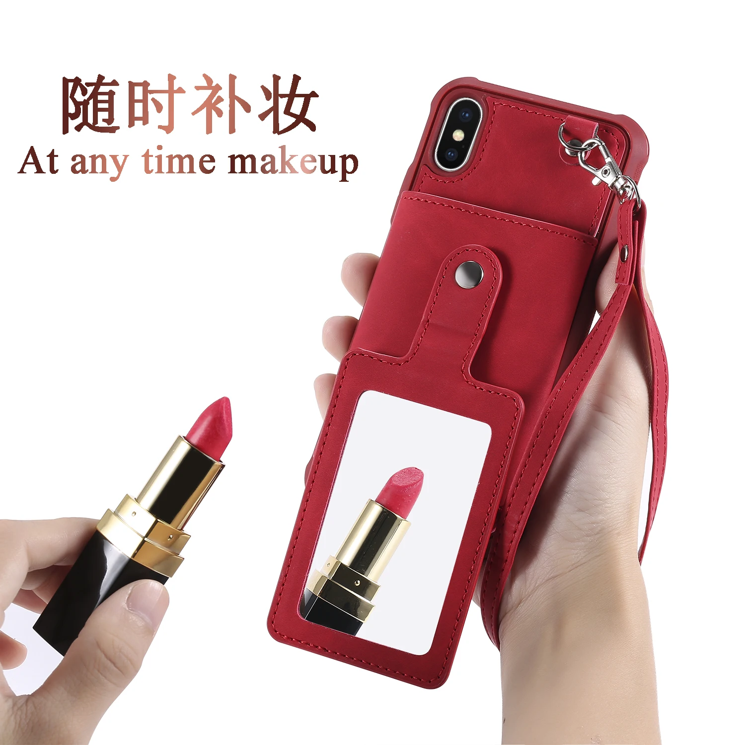 Кожаный чехол с зеркалом для Iphone XR X XS MAX 8 7 Plus samsung Galaxy Note 9 S9 S8 подставка сo шнуром
