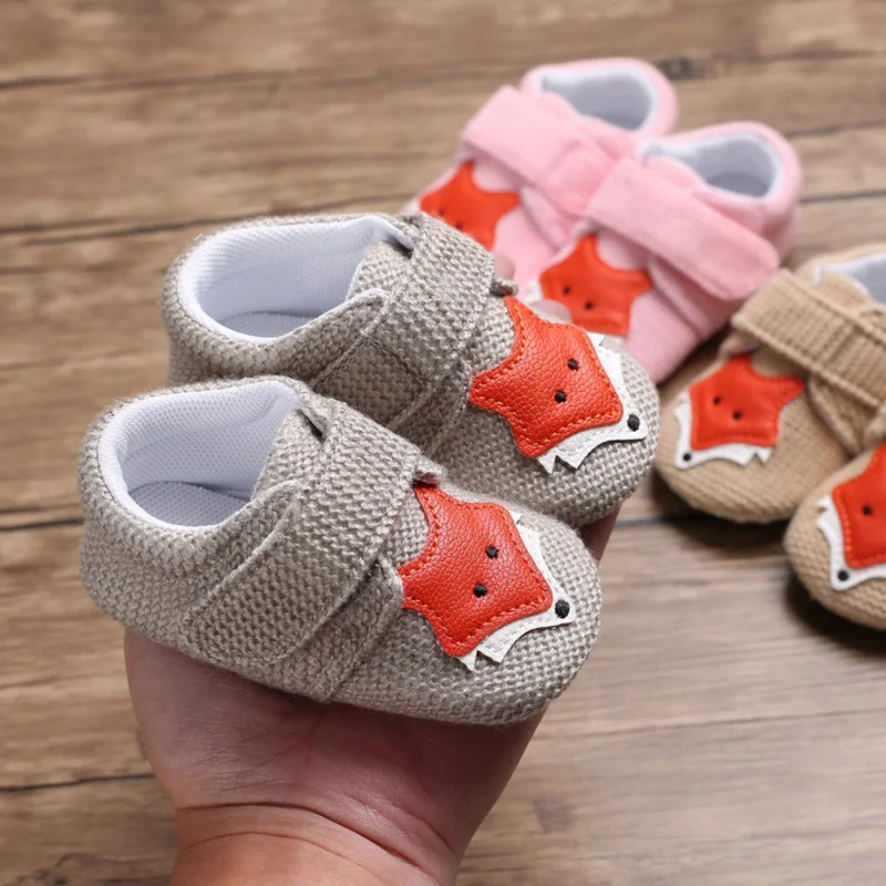

Toddler Newborn Baby Girl Boy Soft Sole Cute Fox Crib Shoes Slipper First Walker Anti-slip Sneaker Canvas Baby Shoes
