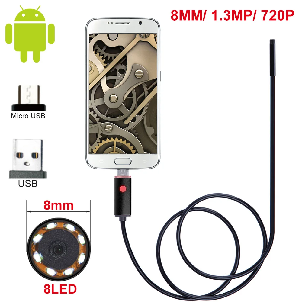 

2/5/10M 8mm Lens USB Endoscope Camera Waterproof Wire Snake Tube Inspection Borescope for OTG Compatible Android Phones