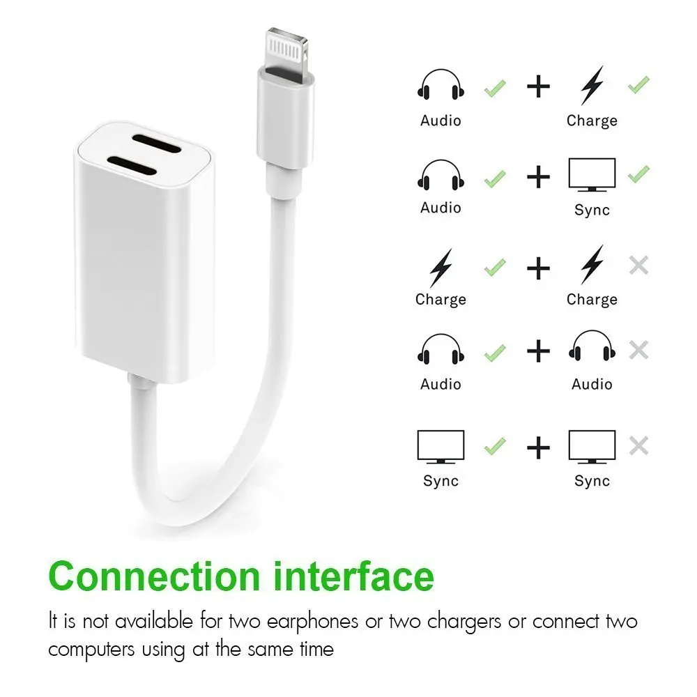 2 в 1 Lightning разъем для наушников аудио + кабель переходник зарядки iPhone X/7 Plus/8/8 Plus/X (iOS