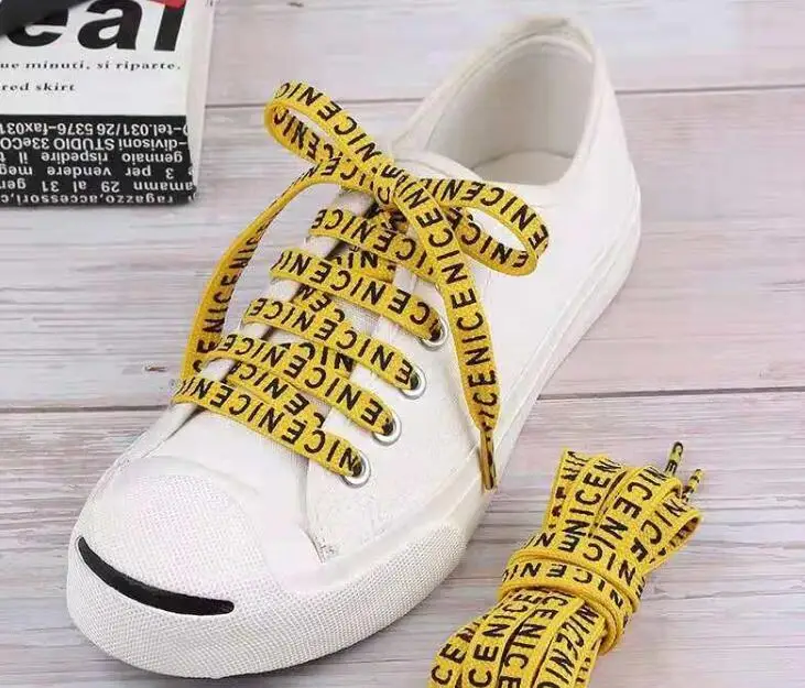 Новые шнурки с двойным принтом и буквенным принтом, хлопковые шнурки на плоской подошве 90 см/100 см/120 см, спортивные шнурки для кроссовок - Цвет: Цвет: желтый