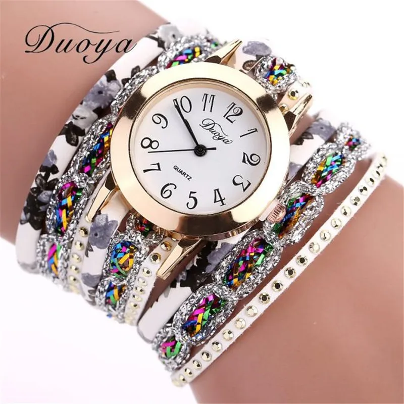 Женские часы Роскошные Аналоговые кварцевые часы кожаный браслет цветок драгоценный камень часы подарки Relogio Feminino Reloj Mujer# D