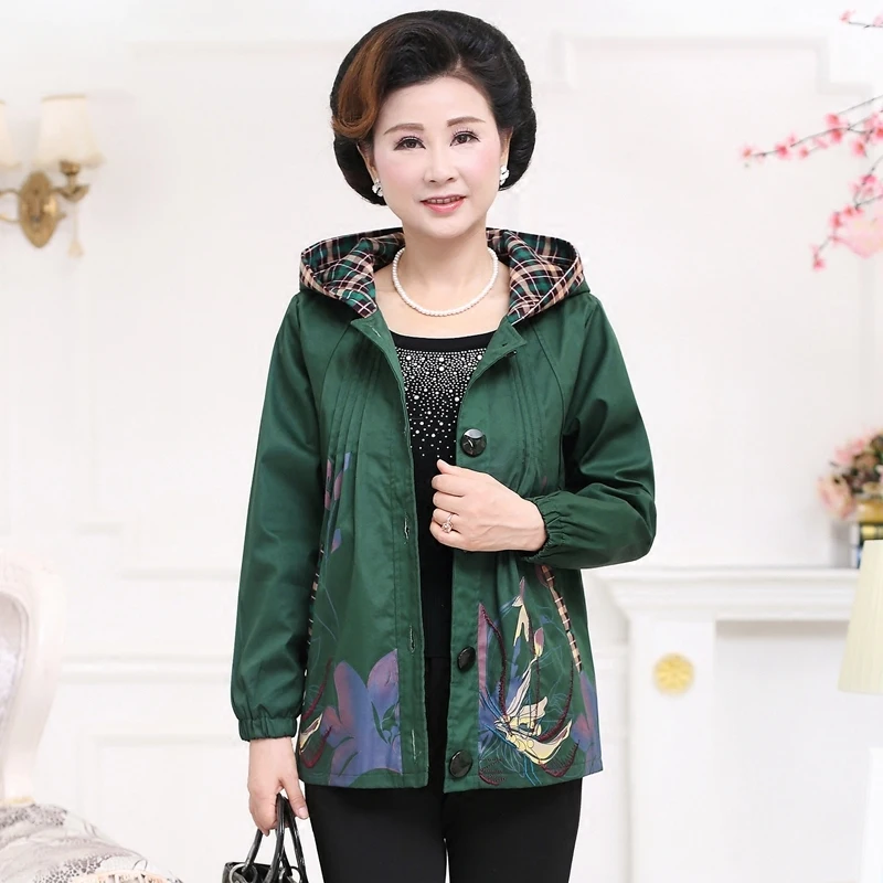 low cost  Elegant middle-aged women's spring and autumn new loose large size printed long-sleeved printed hoo