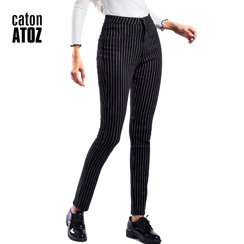 

catonATOZ 2210 New Wholesale Woman Denim Pencil Pants Black Stripes Stretch Jeans High Waist Pants Women High Waist Jeans Femme