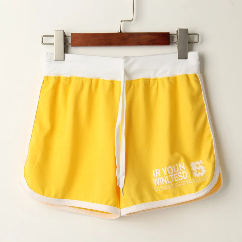 Yellow Shorts Летние шорты для девочек, новые милые Эластичные Обтягивающие женские шорты ярких цветов с буквенным принтом, повседневные женские обтягивающие шорты для фитнеса - Цвет: Yellow Shorts