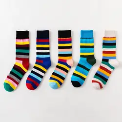 Новая коллекция Для мужчин Happy Socks разноцветные забавная носки хлопок на осень и зиму носки в полоску платье нежный Для мужчин экипажа носки