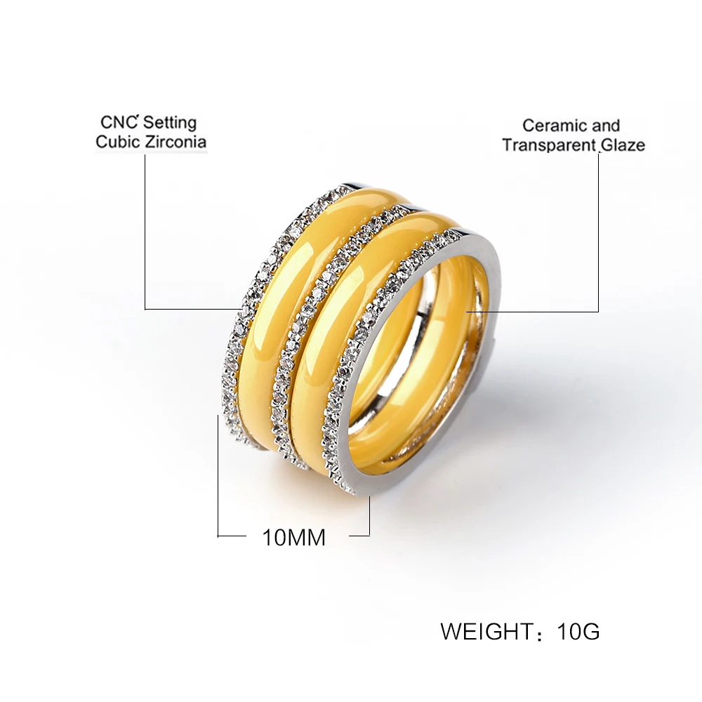 Простое изысканное двухслойное керамическое кольцо с 3 рядами сияющих Стразы желтого, розового, синего цвета для женщин