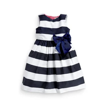 

Baby Kid Girls Sleeveless One Piece Dress Blue Striped Bowknot Tutu Dresses Summer Style