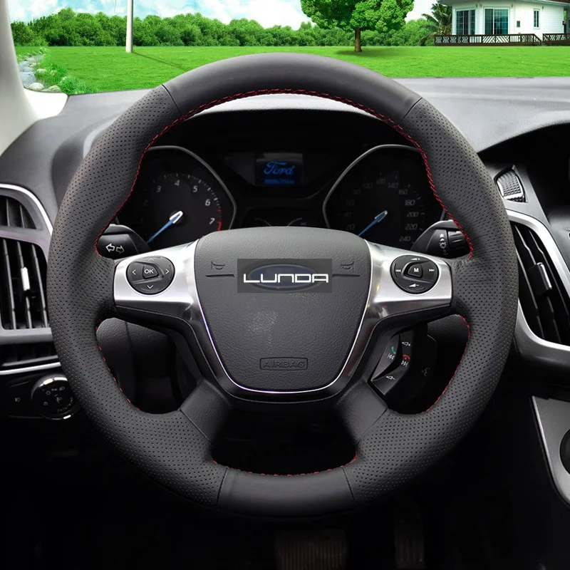 Кожаный чехол LUNDA с ручной строчкой для Ford Focus 3 2012 2014 KUGA Escape 2013 2016|car steering wheel