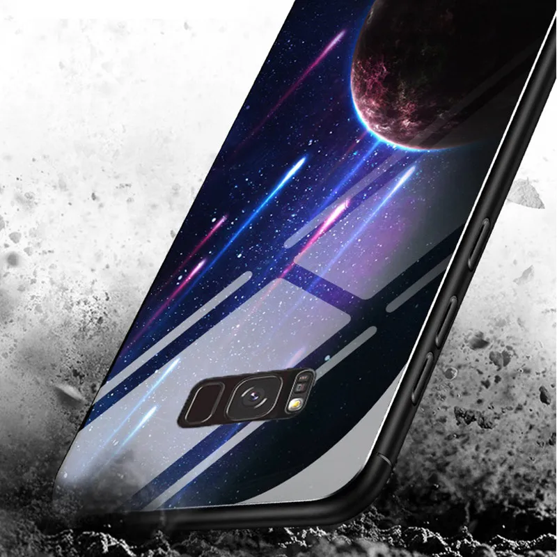 BFOLLOW Luminous Case for Samsung Galaxy S9 / S9 Plus / S8 / S8 Plus / Note 8 9 Tempered Glass Back Hard Cover