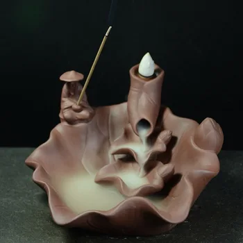 

Ceramic Backflow Incense Burner Lotus Creative Home Decoration Backform Cone Sticks Incense Holder Censer + 10 pcs Incense Cones