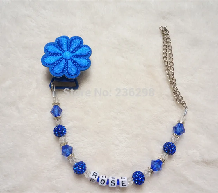 Miyocar индивидуальный-любое имя синий цветок Bling индивидуальные пустышки/соска Сеть Держатель для пустышки клип/Прорезыватели клип ребенка