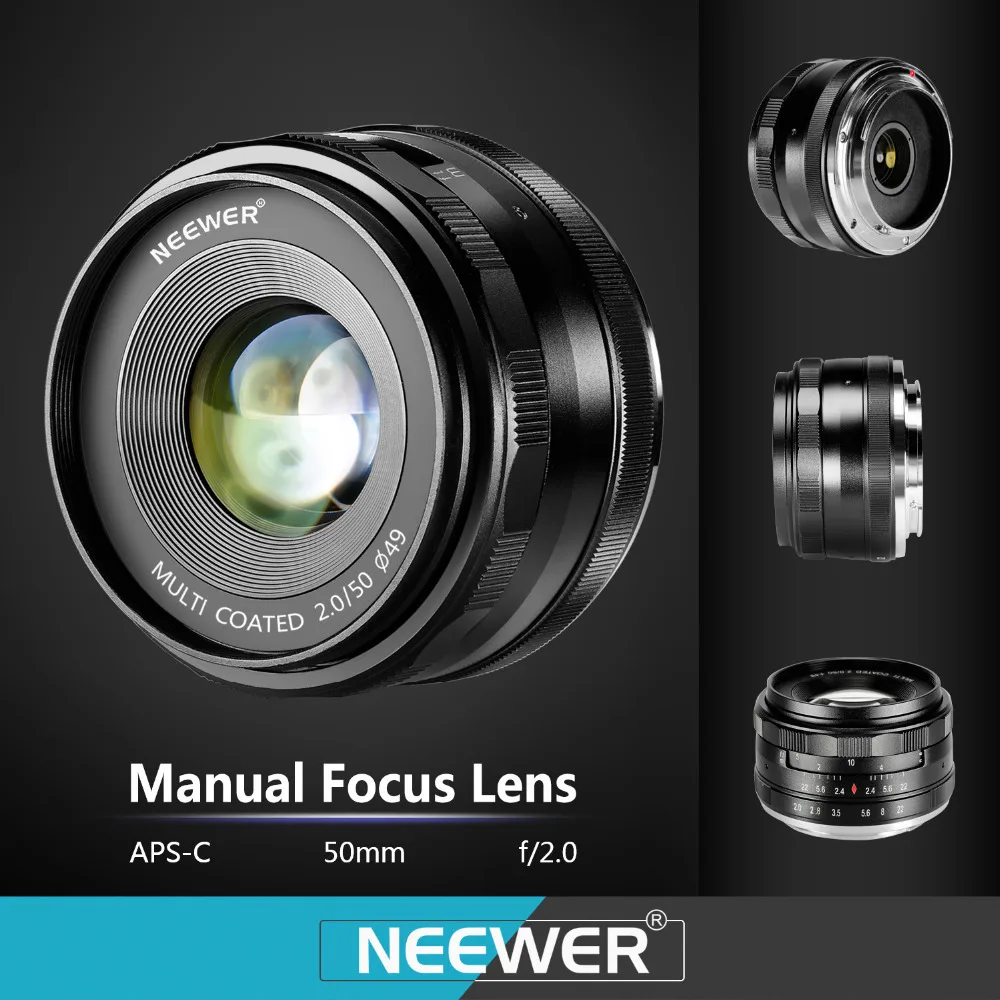 Neewer 50 мм f/2,0 ручная фокусировка премьер объектив с фиксированным фокусным расстоянием для olmpus/PANASONIC APS-C цифровых камер как E-M1/M5/M10/E-P5E-PL3/PL5/PL6/PL7