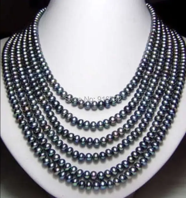 

HYFY20143235e>>Long 100" 7-8mm Black Akoya Cultured Pearl Necklace