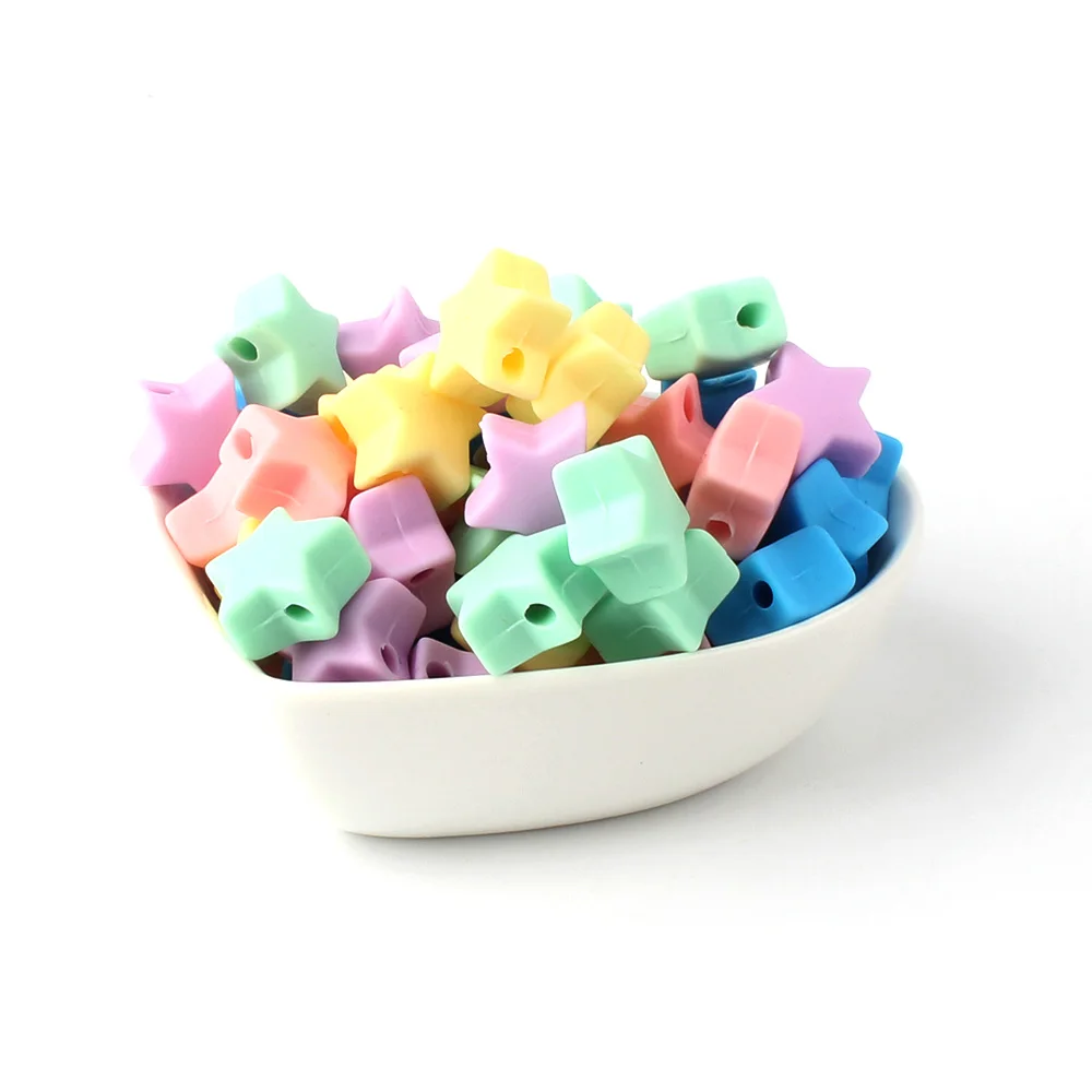Silicone Beads Estrela Forma Food Grade Mordedor Mordedores Bpa Livre Dentição Colar Pulseira Jóias Faça Você Mesmo Brinquedo 100 Pcs 14mm 8 Mordedores p/ bebê