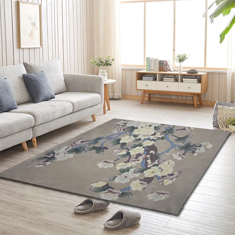

ALITEXTILEBTOC Plus Size Carpet 100% Wool Hand Carved Floral Tapis Salon For Home Parlor Rectangle Non-slip Parlor Soft Carpet